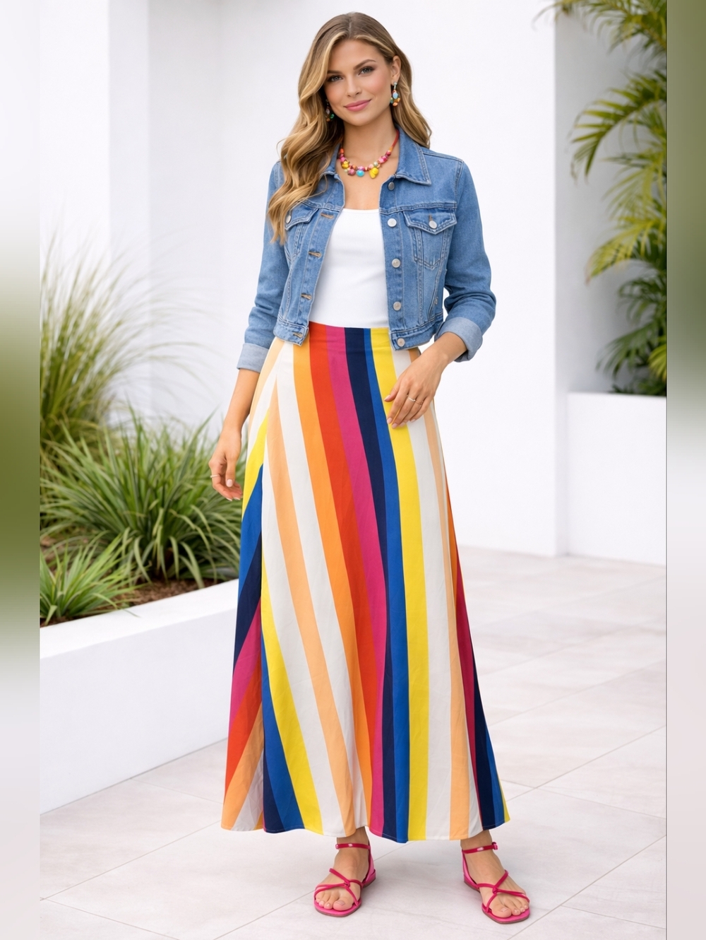 Colorful Multi-Stripe Maxi Skirt